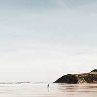 A person standing on a wet land. Original public domain image from Wikimedia Commons