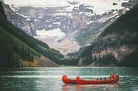 Boats in front of mountain. Original public domain image from <a href="https://commons.wikimedia.org/wiki/File:Lake_Louise,_Canada_(Unsplash_iJTXWlMmoOg).jpg" target="_blank">Wikimedia Commons</a>