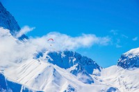 Parachute above snowy mountain. Original public domain image from Wikimedia Commons