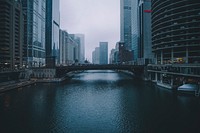 A bridge over a river in Chicago on a cloudy day. Original public domain image from Wikimedia Commons