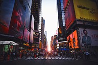 Manhattanhenge on Times Square. Original public domain image from Wikimedia Commons