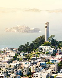 Aerial view of city buildings in San Francisco Bay area. Original public domain image from <a href="https://commons.wikimedia.org/wiki/File:Coit_Tower_From_Above_(Unsplash).jpg" target="_blank" rel="noopener noreferrer nofollow">Wikimedia Commons</a>