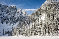 View of the mountain from Lake Twenty-Two Trailhead. Original public domain image from Wikimedia Commons