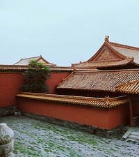 Asian temple with brick yard. Original public domain image from Wikimedia Commons
