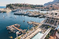 A high shot of a marina in a Mediterranean city. Original public domain image from Wikimedia Commons