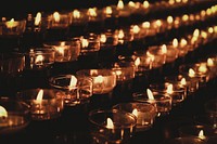 Lighted tealight candle holders. Original public domain image from Wikimedia Commons