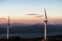 Two wind turbines. Original public domain image from Wikimedia Commons