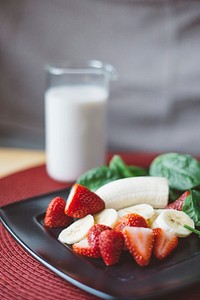 Sliced strawberries and bananas. Original public domain image from Wikimedia Commons
