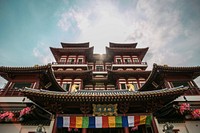 Asian building with traditional architecture. Original public domain image from Wikimedia Commons