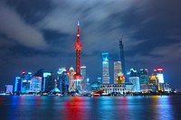 Shanghai cityscape at night. Original public domain image from Wikimedia Commons