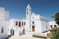 White concrete building in Tinos, Greece. Original public domain image from Wikimedia Commons