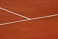 The view of a white tennis line markings on a tennis court. Original public domain image from Wikimedia Commons