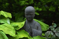 Monk sculpture in Zen garden. Original public domain image from Wikimedia Commons