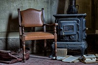 Old wooden chair in the room after the earthquake. Original public domain image from Wikimedia Commons