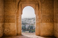 Traditional architectural style in Alhambra, Spain. Original public domain image from Wikimedia Commons