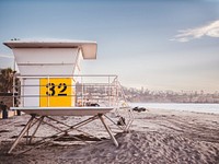 LIfeguard station number 32 at the la Jolla Shores sand Beach. Original public domain image from Wikimedia Commons