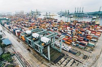 Busy cargo port. Original public domain image from Wikimedia Commons