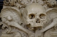 White skull, traditional European sculpture. Original public domain image from Wikimedia Commons