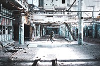 Person walking in an abandoned building. Original public domain image from Wikimedia Commons