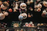 Colorful Christmas baubles in a stall in Vienna. Original public domain image from Wikimedia Commons