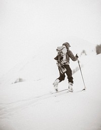 Cross country skiing through a snowy hillside in La Sal Mountains. Original public domain image from Wikimedia Commons