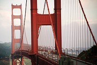 Traffic drives over Golden Gate Bridge. Original public domain image from Wikimedia Commons