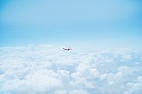 Airplane is flying in the middle of sky. Original public domain image from Wikimedia Commons