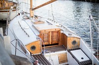 Motorboat near dock. Original public domain image from Wikimedia Commons