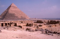 Ruins near the Great Pyramid of Giza. Original public domain image from Wikimedia Commons