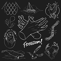 Hand drawing illustration set of freedom