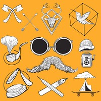 Hand drawing illustration set of hipster style