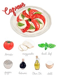 Hand drawn caprese salad watercolor style