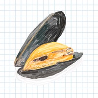 Hand drawn mussel watercolor style