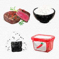 Korean and Japanese food psd watercolor set