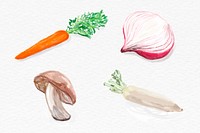 Watercolor colorful vegetables psd collection