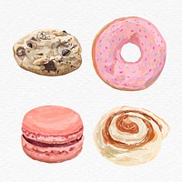 Watercolor sweet desserts psd hand drawn collection