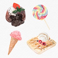 Colorful desserts psd watercolor drawing collection