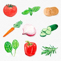 Vegetables psd watercolor hand drawn collection