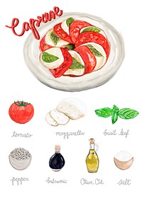 Hand drawn caprese salad watercolor style