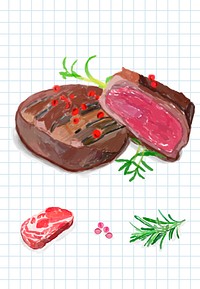 Hand drawn steak watercolor style