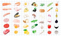 Hand drawn food ingredients watercolor style