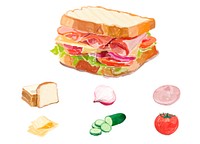 Hand drawn sandwich watercolor style