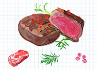 Hand drawn steak watercolor style
