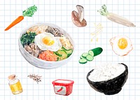 Hand drawn bibimbap watercolor style