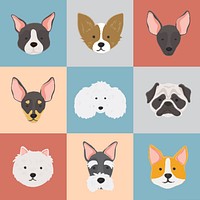 Dog breed faces collection vector