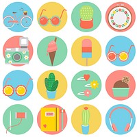 Set of fun and girly icons