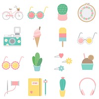 Set of fun and girly icons