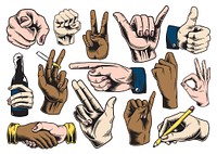 Collection of illustrated hand signs