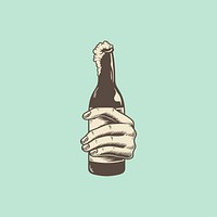 Illustration of hand holding a beer bottle