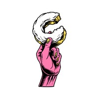 Illustration of hand holding bitten donut icon